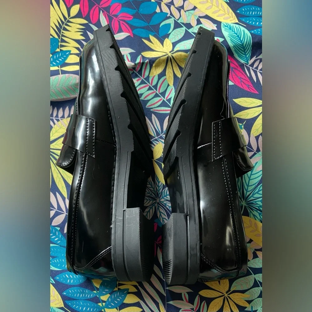 NWOT JF Women Sz-8 Faux Patient Leather Penny Loafers,Chunky 3/4” Platform Shoe👞 - Picture 12 of 16